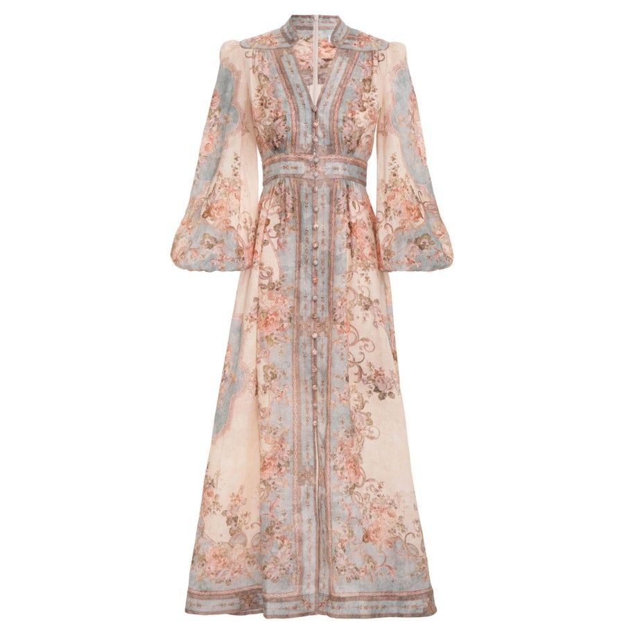 Clothing Zimmermann | August Plunge Midi Dress Sky Blue Floral