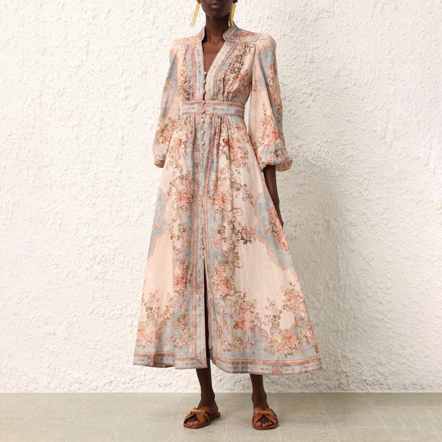 Clothing Zimmermann | August Plunge Midi Dress Sky Blue Floral