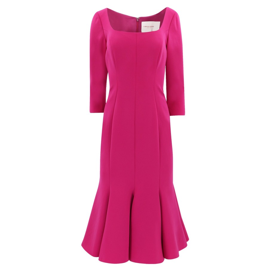 Clothing Carolina Herrera | Square Neck Trumpet Dress Berry