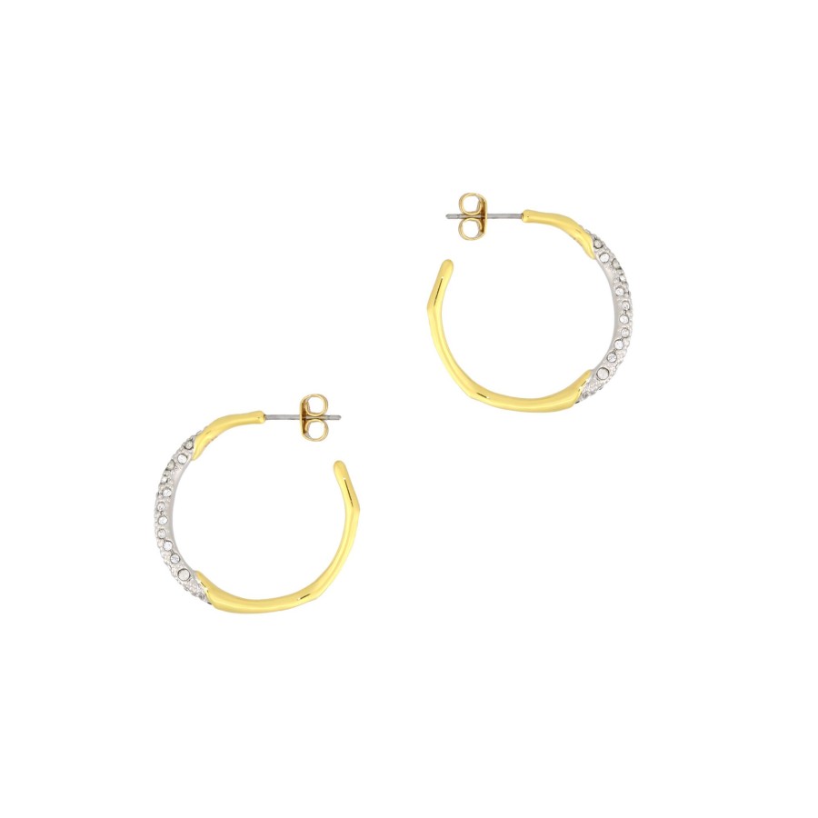 Jewelry Alexis Bittar | Two Tone Pave Hoop Earrings 14K Gold/Rhodium