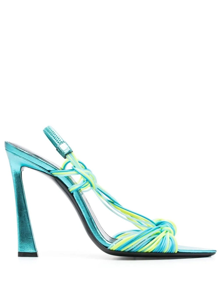 Shoes Saint Laurent | Gippy 105Mm Strappy Knot Sandals Cerulean