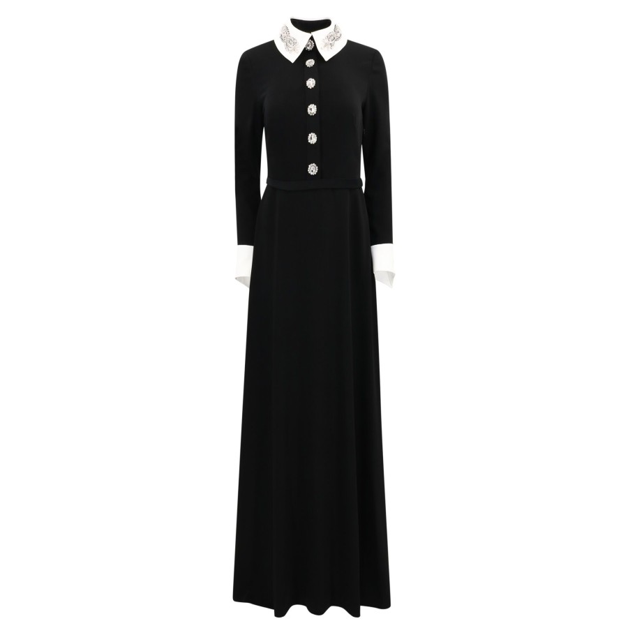 Clothing Reem Acra | Jewel-Embellished Crepe Gown Black/White