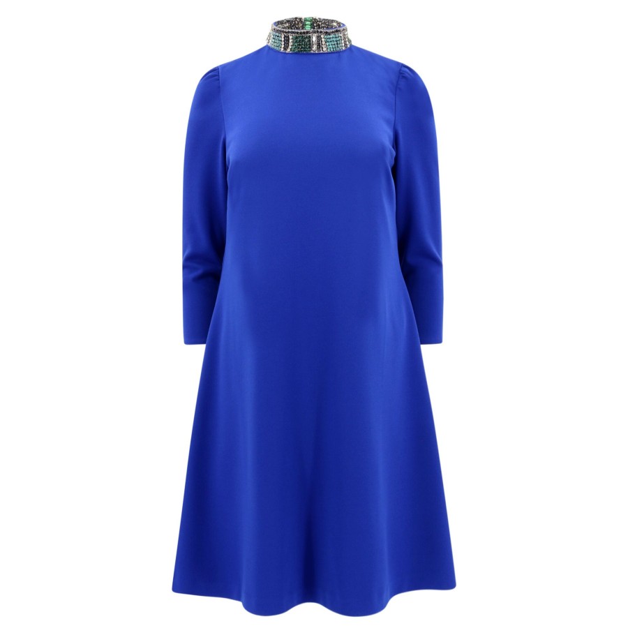 Clothing Emily Shalant | Beaded Neck Cocktail Dress Royal