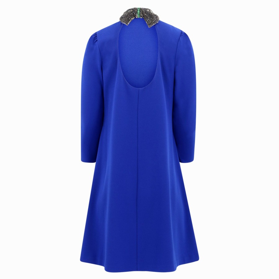 Clothing Emily Shalant | Beaded Neck Cocktail Dress Royal