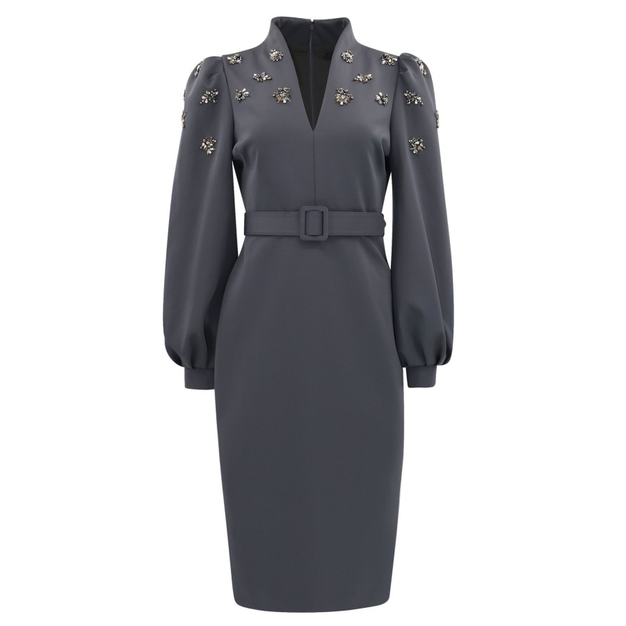 Clothing Badgley Mischka | Cocktail Coatdress Grey