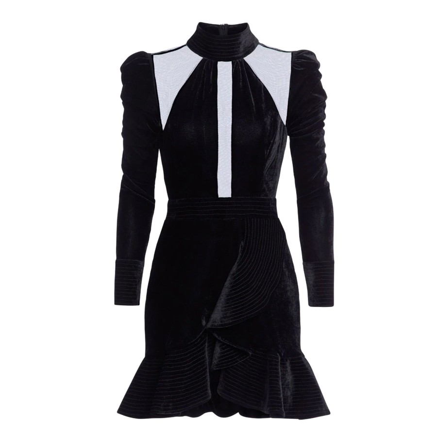 Clothing PatBo | Long Sleeve Velvet Mini Dress Black