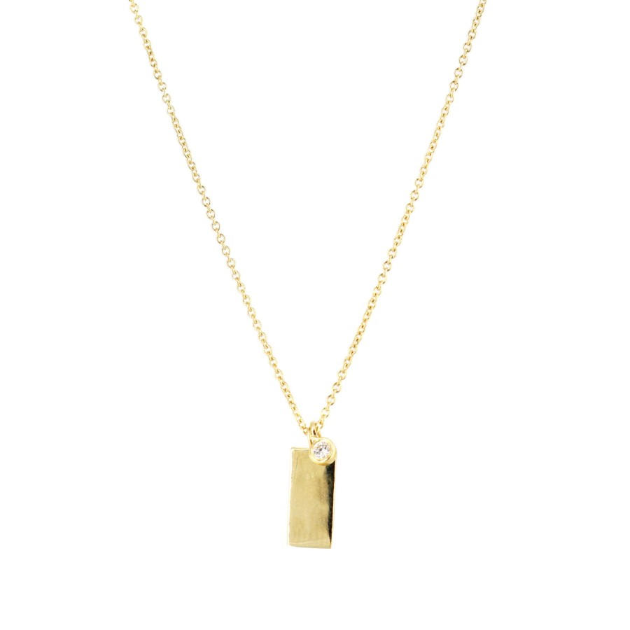 Jewelry Cindy Ensor | Rectangle With Bezeled Diamond Charm Necklace Gold