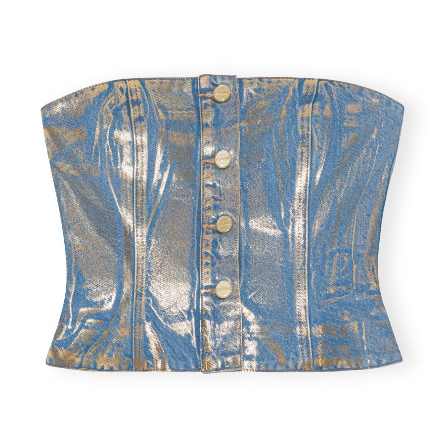 Clothing Ganni | Gold Denim Top Royale Gold