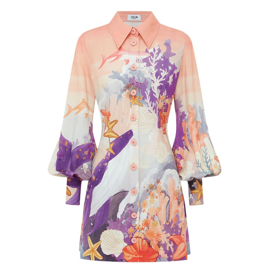 Clothing Leo Lin | Luminous Linen Mini Dress Coral