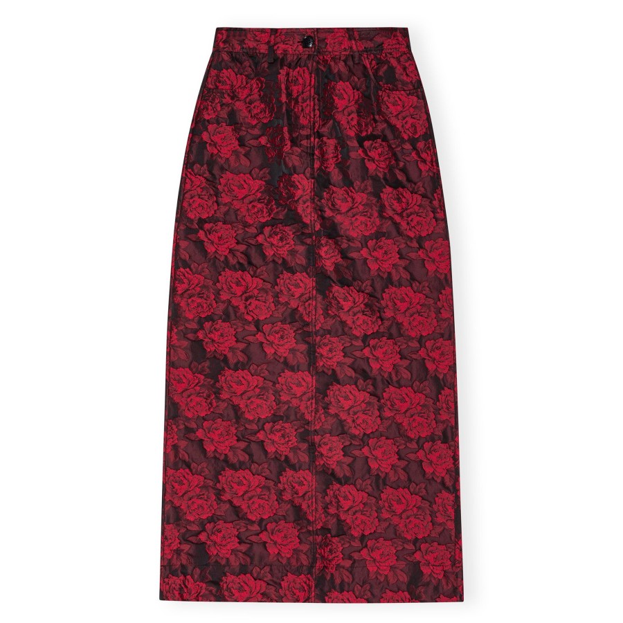 Clothing Ganni | Botanical Jacquard Long Skirt Red
