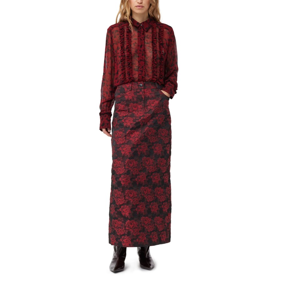 Clothing Ganni | Botanical Jacquard Long Skirt Red