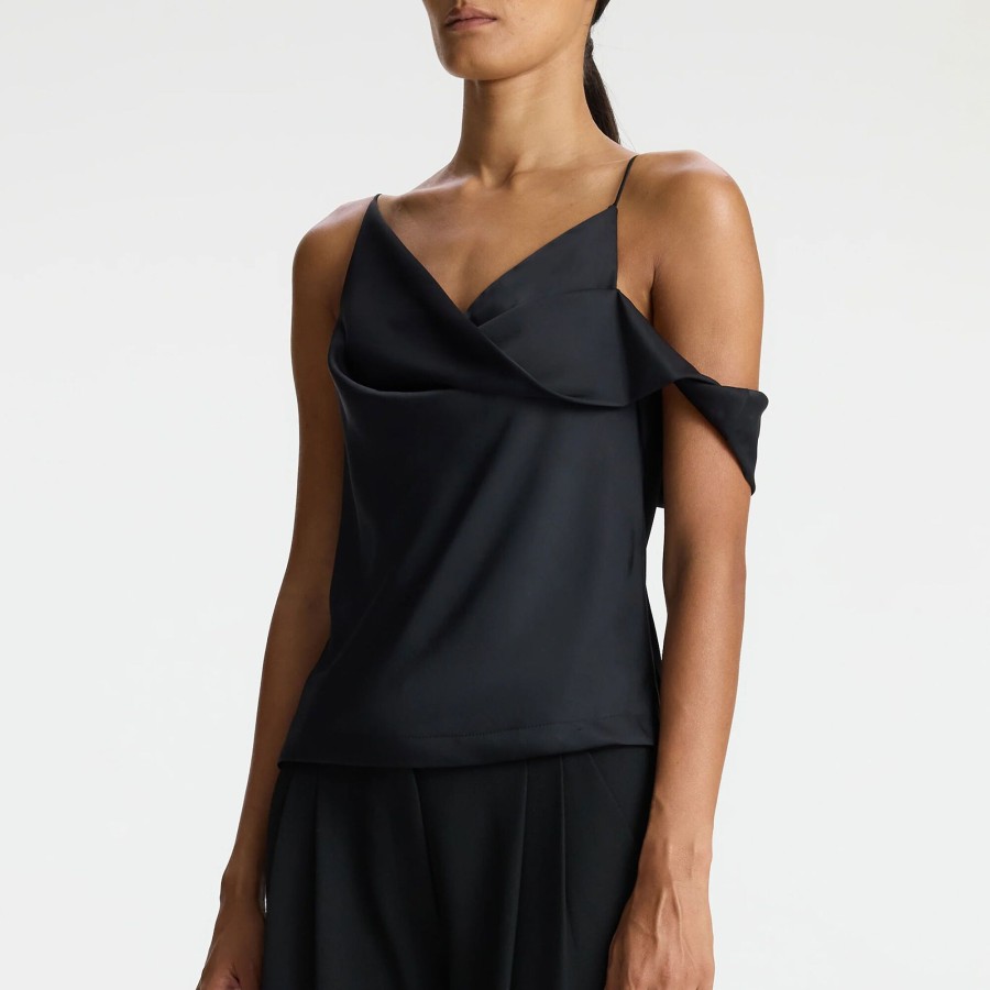 Clothing A.L.C. | Ramona Satin Asymmetrical Top Black