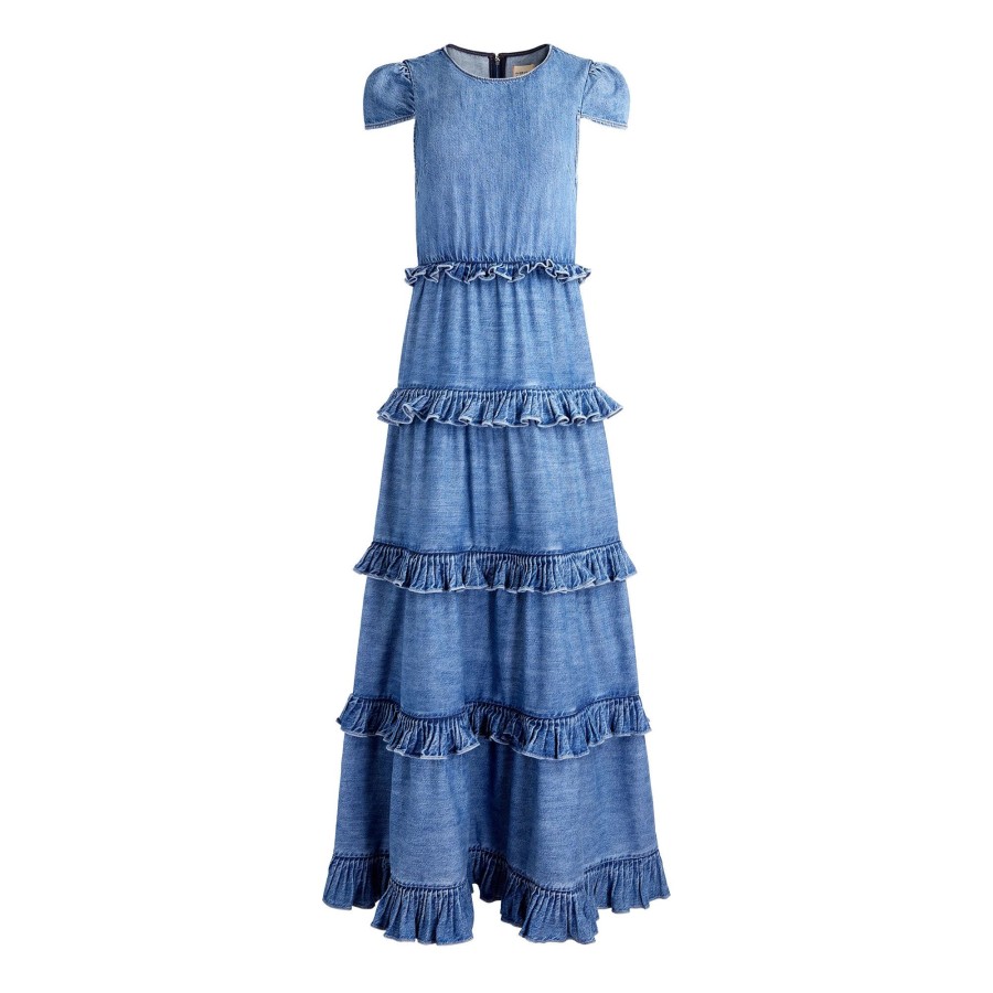 Clothing Alice + Olivia | Cadby Denim Ruffled Maxi Dress Ivy Blue