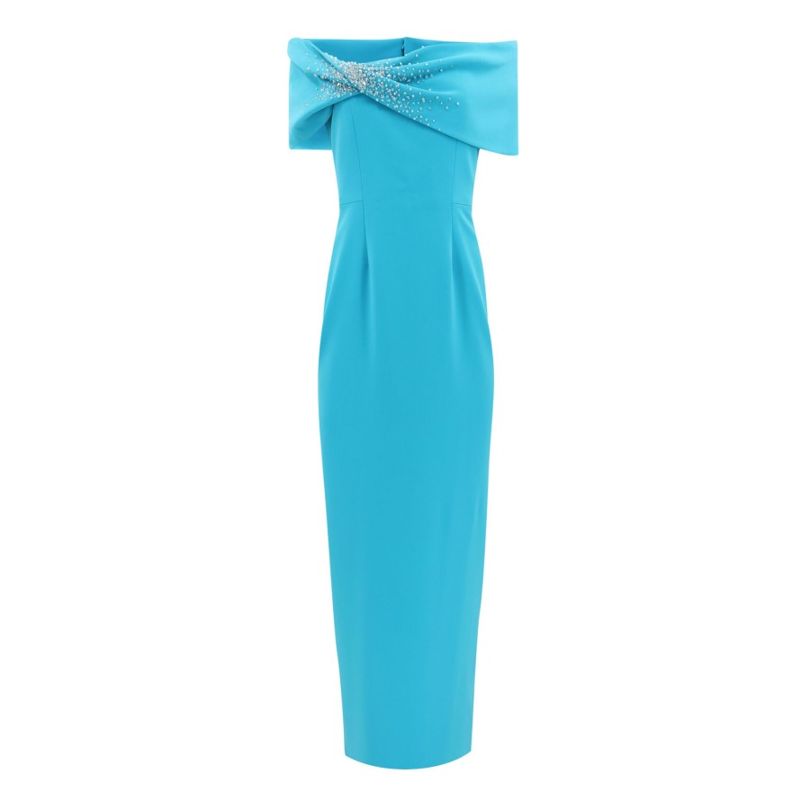 Clothing Catherine Regehr | Off Shoulder Twist Collar Midi Dress Turquoise