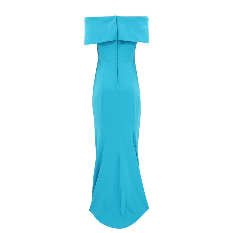 Clothing Catherine Regehr | Off Shoulder Twist Collar Midi Dress Turquoise