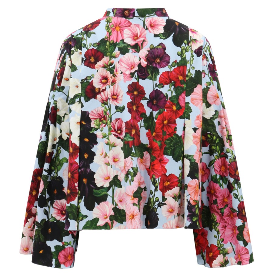 Clothing Oscar de la Renta | Bell Sleeve Hollyhock Cotton Poplin Blouse Pink/Pale Blue