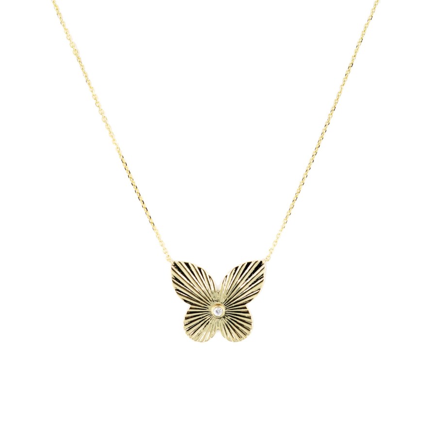 Jewelry Kastel Designs | Textured Butterfly Necklace .04Ct