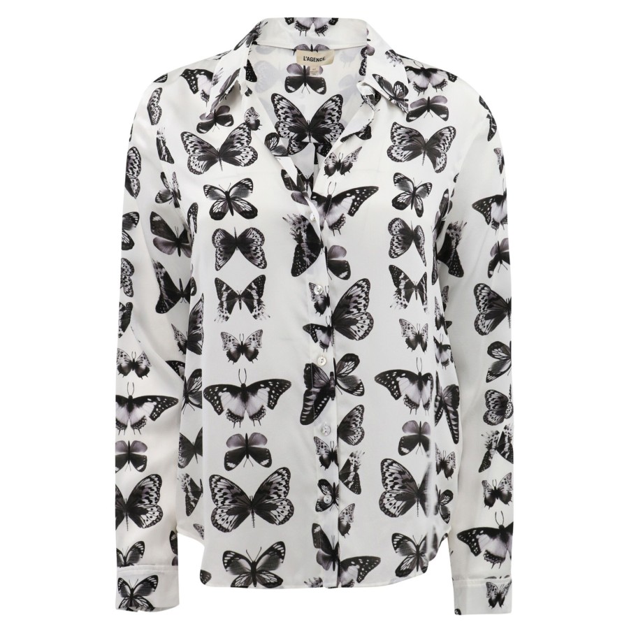 Clothing L'Agence | Tyler Long Sleeve Shirt White Vintage Butterfly