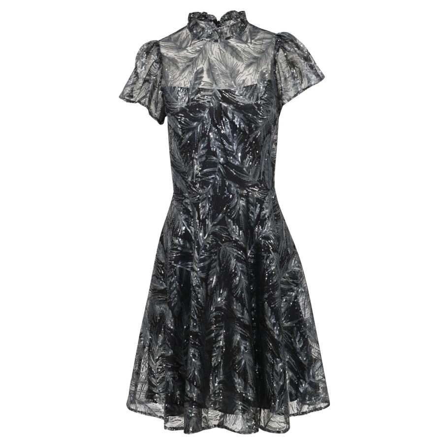 Clothing Shoshanna | Everlie Sequined Flutter-Sleeve Dress Gunmetal
