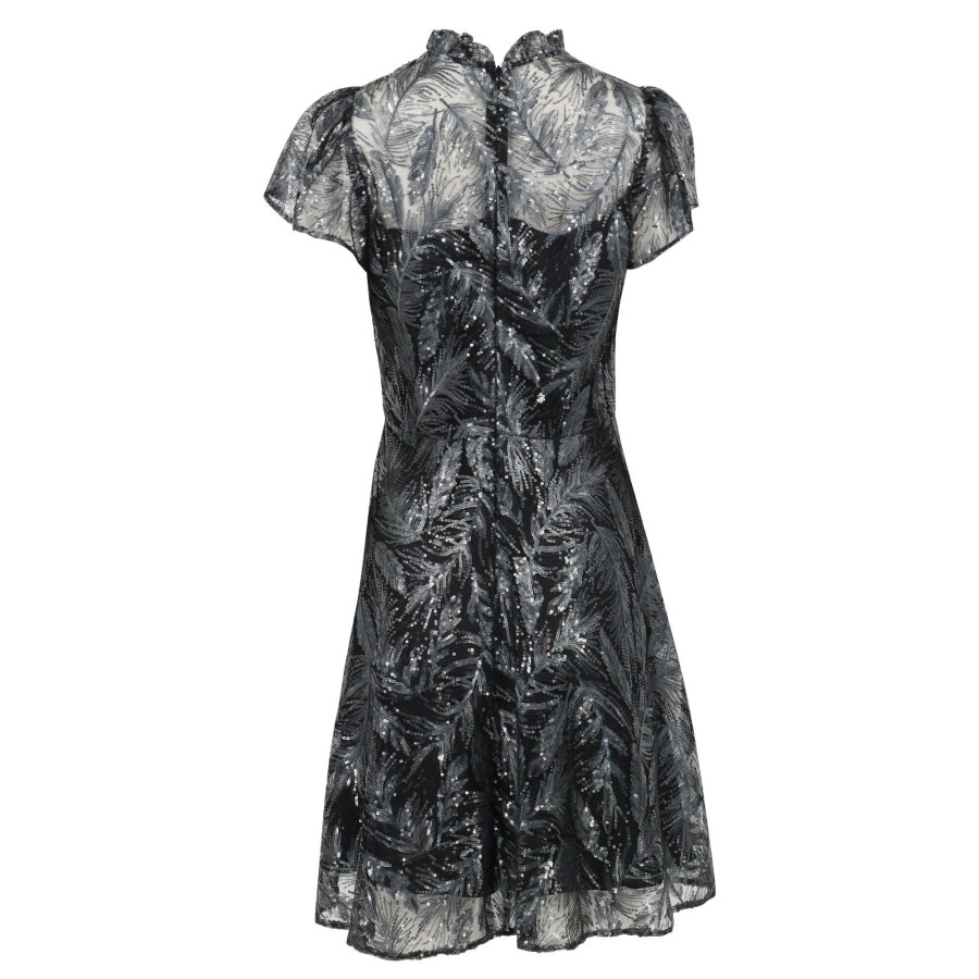 Clothing Shoshanna | Everlie Sequined Flutter-Sleeve Dress Gunmetal