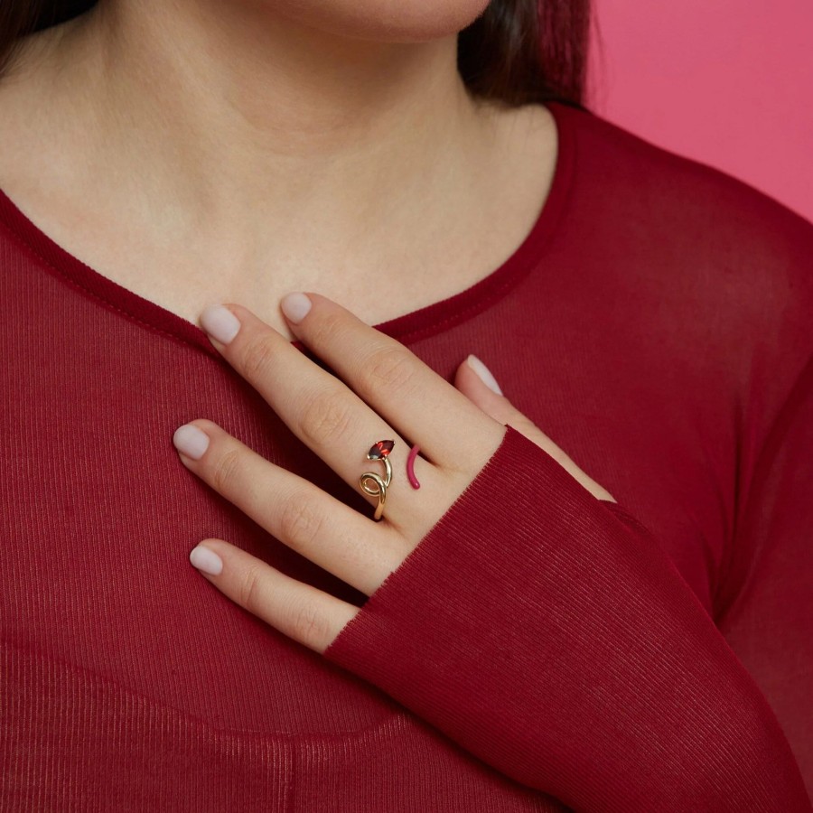 Jewelry Bea Bongiasca | B Half Ring With Marquise Amarena/Gold