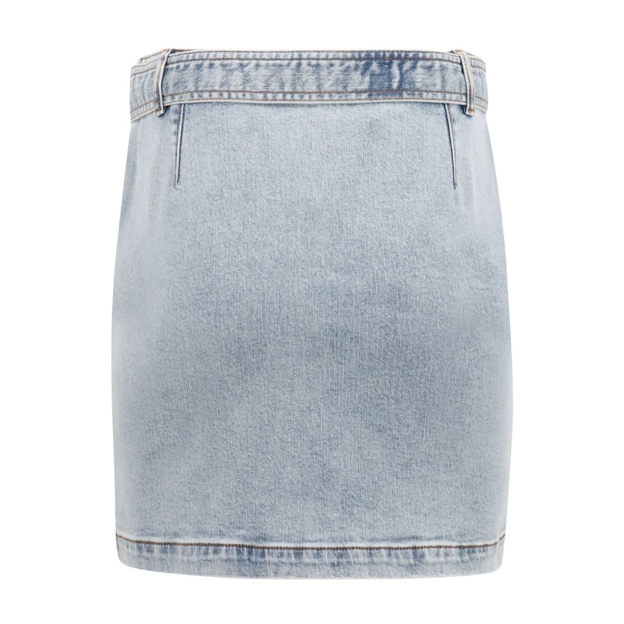 Clothing Generation Love | Alexina Belted Denim Skirt Light Blue