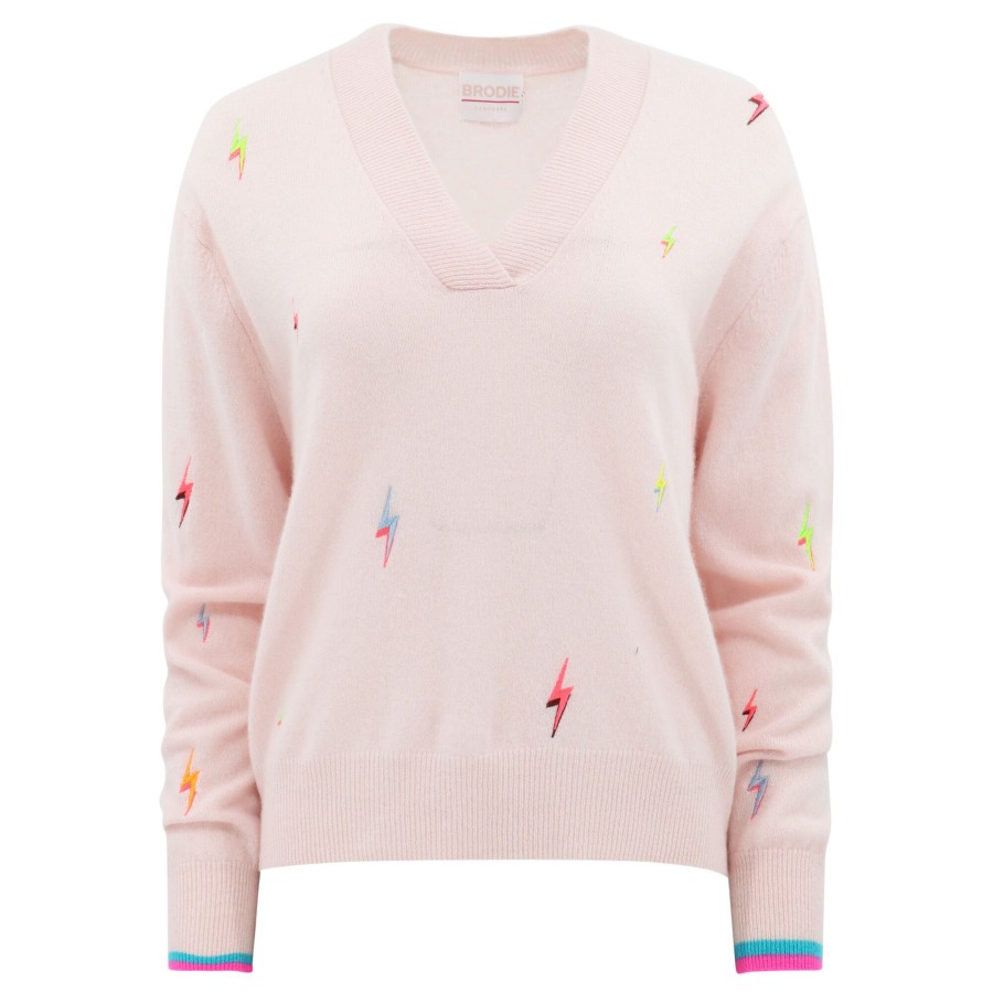 Clothing Brodie | Lightning Bolt V-Neck Sweater Cherry