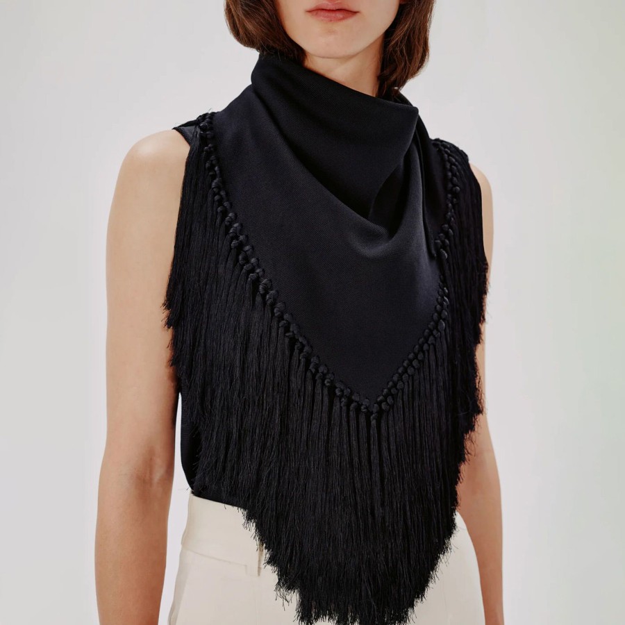 Clothing Another Tomorrow | Fringe Scarf Neck Shell Tomato