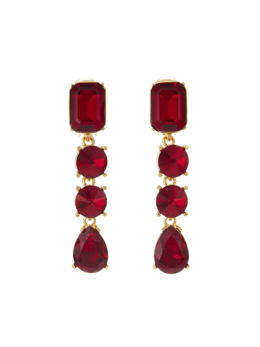 Jewelry Oscar de la Renta | Classic Crystal Large Drop Earrings Ruby