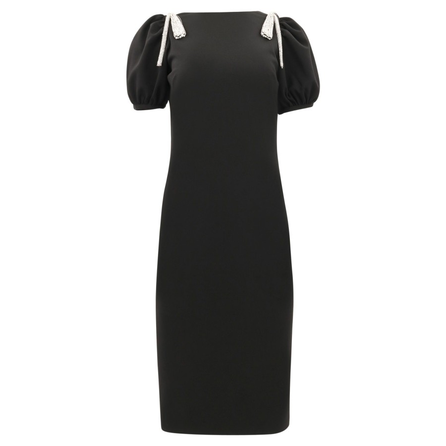 Clothing Emily Shalant | Bow Sleeve Cocktail Dress Black