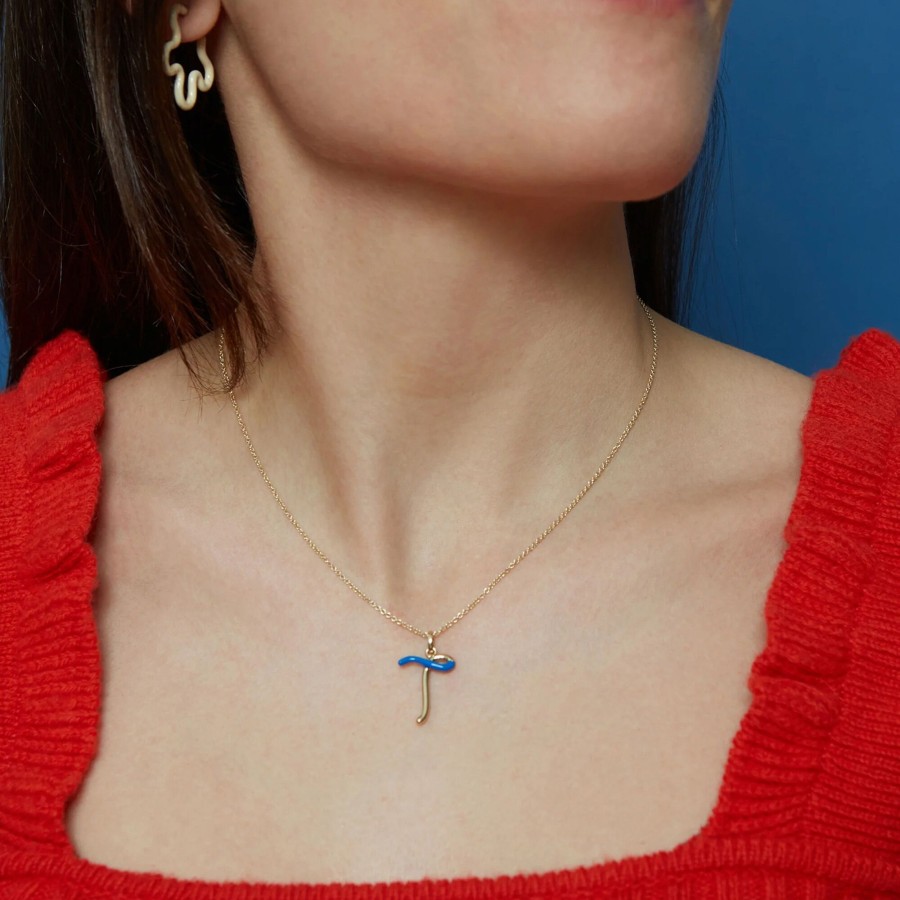 Jewelry Bea Bongiasca | Letter T Charm Necklace Cobalt