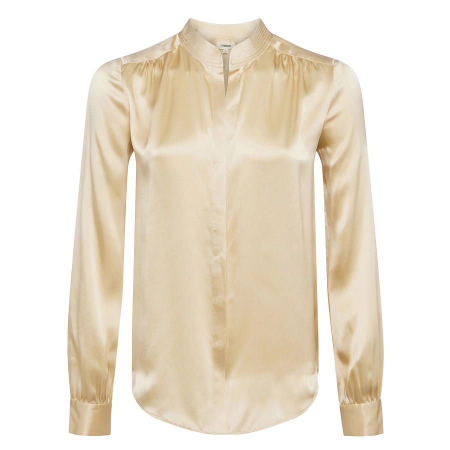 Clothing L'Agence | Bianca Band Collar Blouse Nouvean Navy (Out Of Stock)
