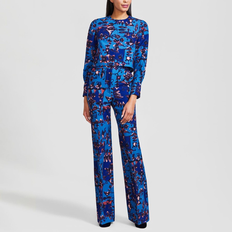 Clothing Lela Rose | Vintage Floral Crepe Top Cerulean