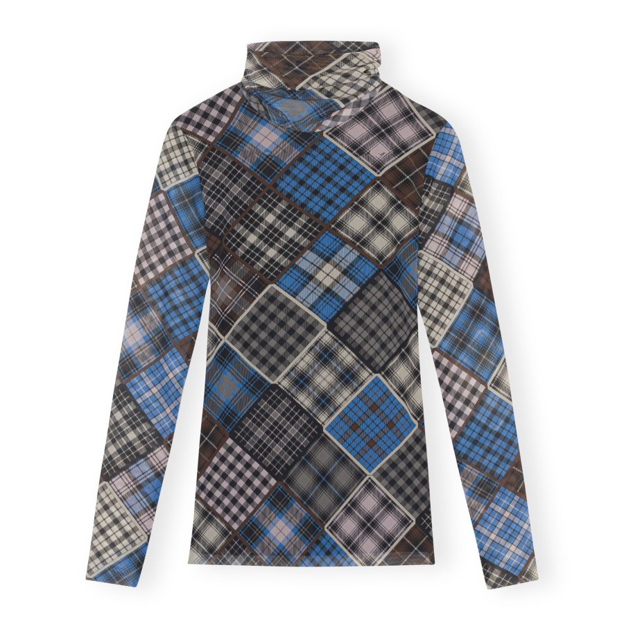 Clothing Ganni | Mesh Long Sleeve Sweater Silver Lake Blue