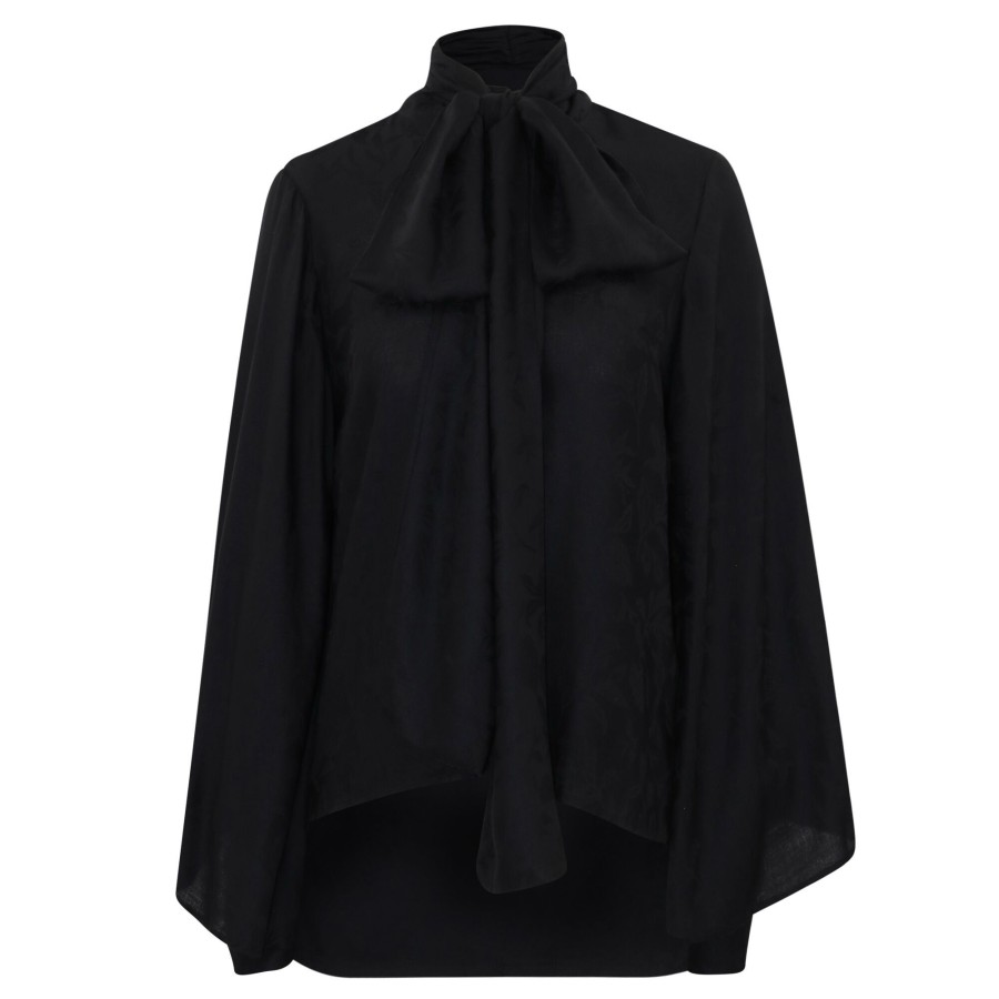 Clothing Mille | Gigi Jacquard Tie Neck Top Black