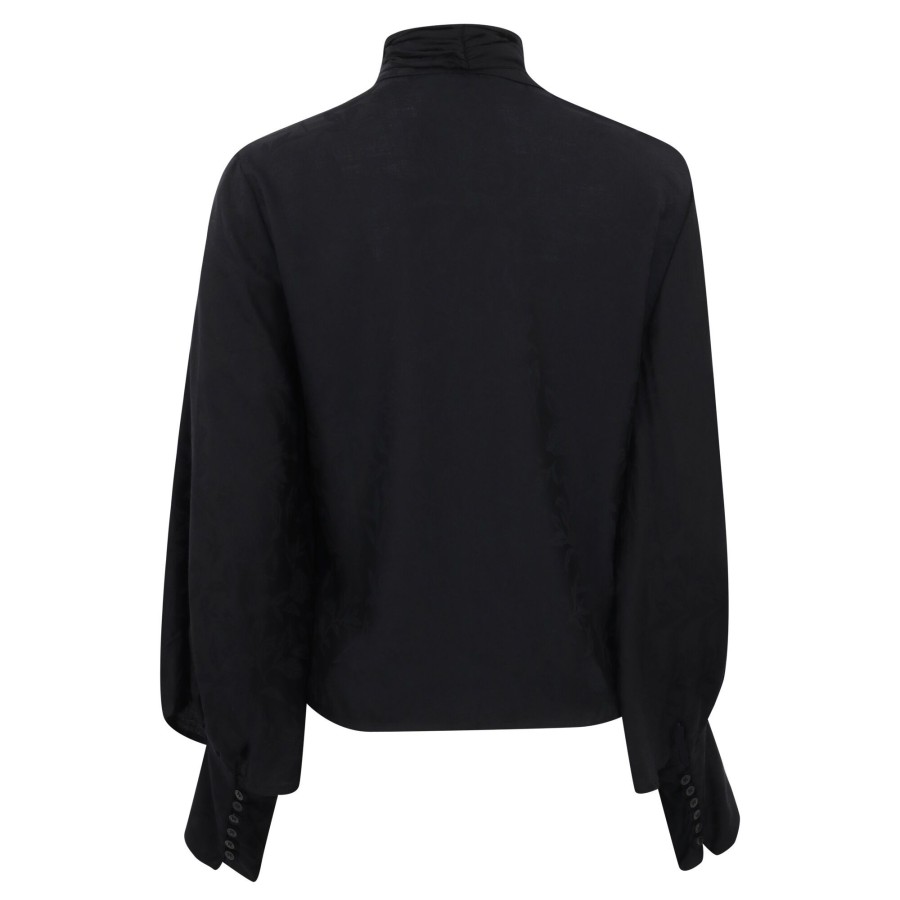 Clothing Mille | Gigi Jacquard Tie Neck Top Black