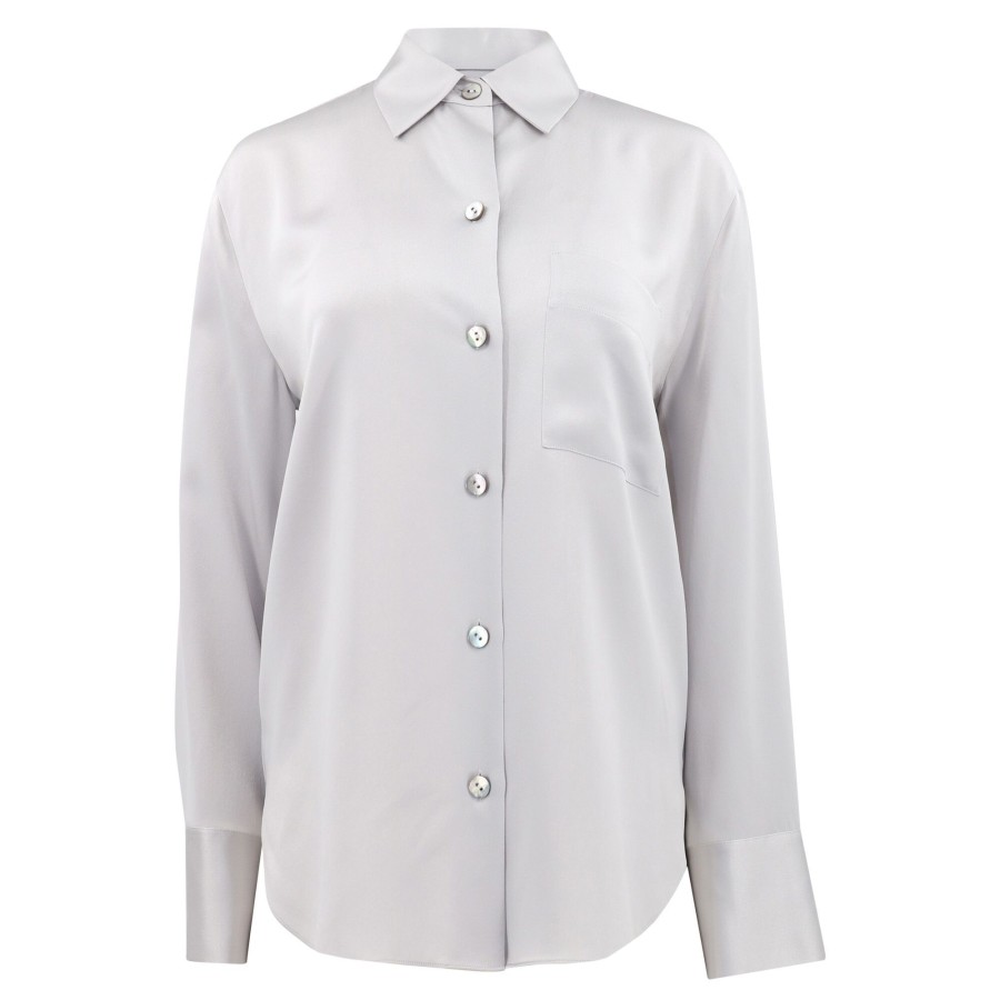 Clothing Vince | Silk Relaxed Chest-Pocket Blouse Silverstone
