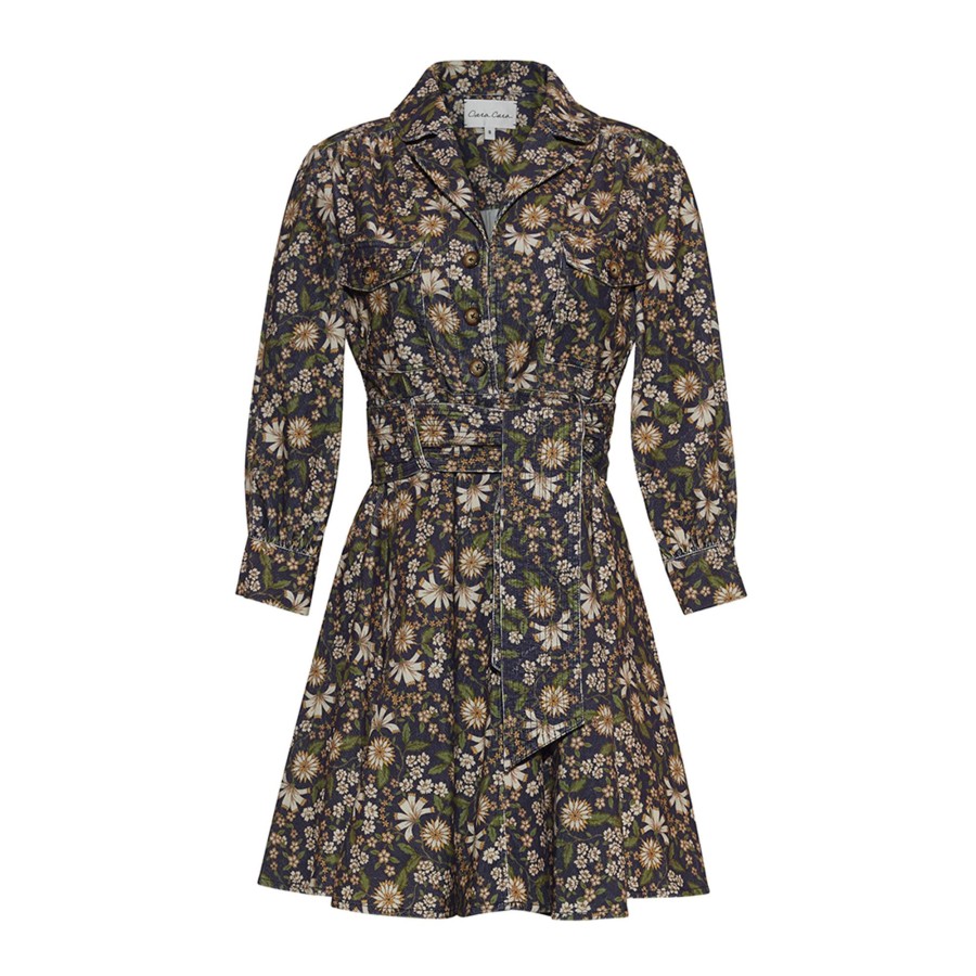 Clothing Cara Cara | Leona Corduroy Dress Retro Floral Turtledove (Out Of Stock)