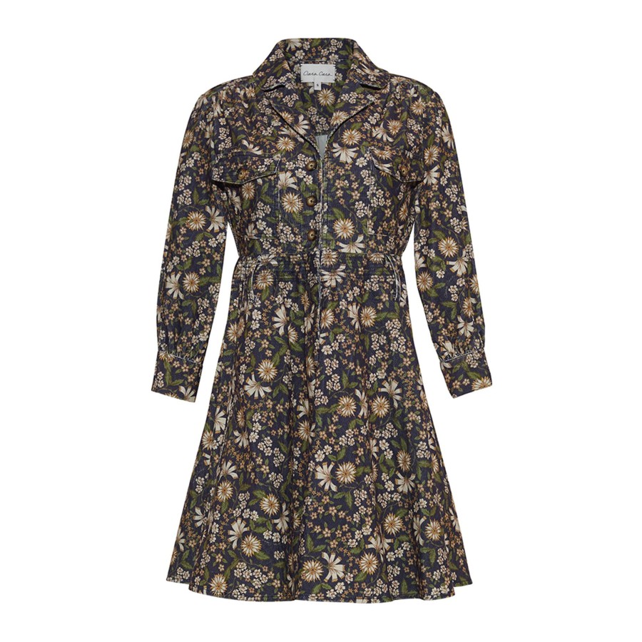 Clothing Cara Cara | Leona Corduroy Dress Retro Floral Turtledove (Out Of Stock)