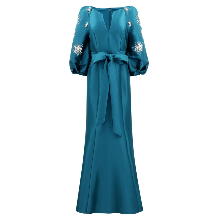Clothing Badgley Mischka | Bishop Sleeve Mermaid Gown Teal