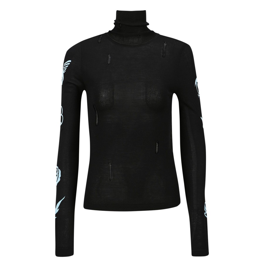 Clothing Andersson Bell | Augen Flocking Inner Knit Top Black