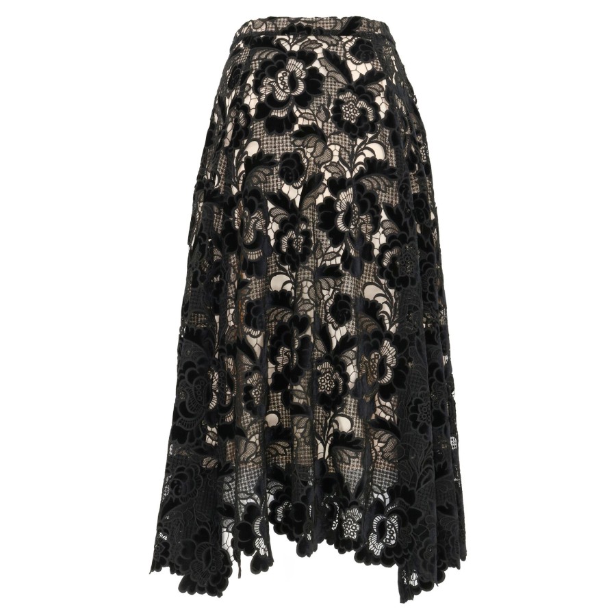 Clothing Mestiza | Torta Velvet Lazer Cut Lace Skirt Black