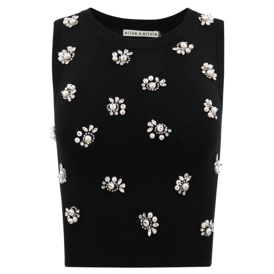 Clothing Alice + Olivia | Amity Embellished Cropped Tank Black