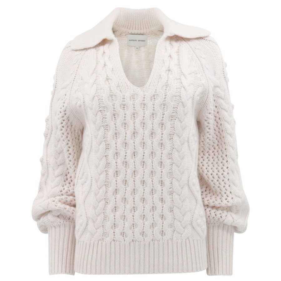 Clothing Loulou Studio | Rammu Cable Knit Sweater Ivory