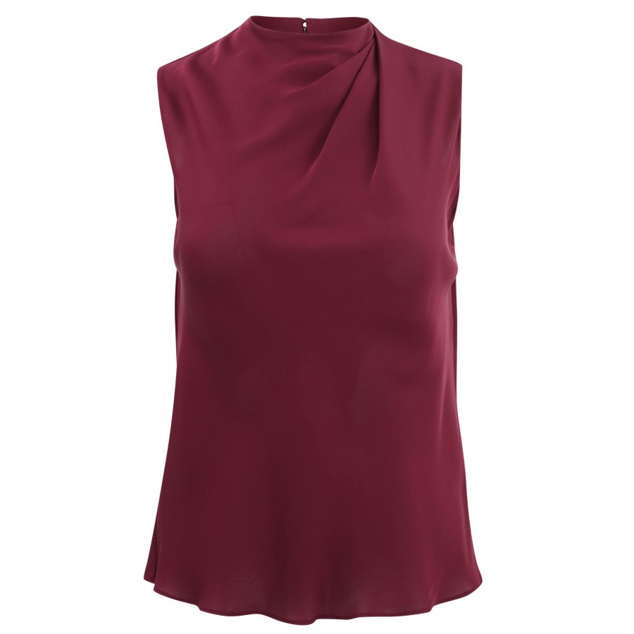 Clothing Vince | Stretch-Silk Draped Sleeveless Blouse Cherry Wine