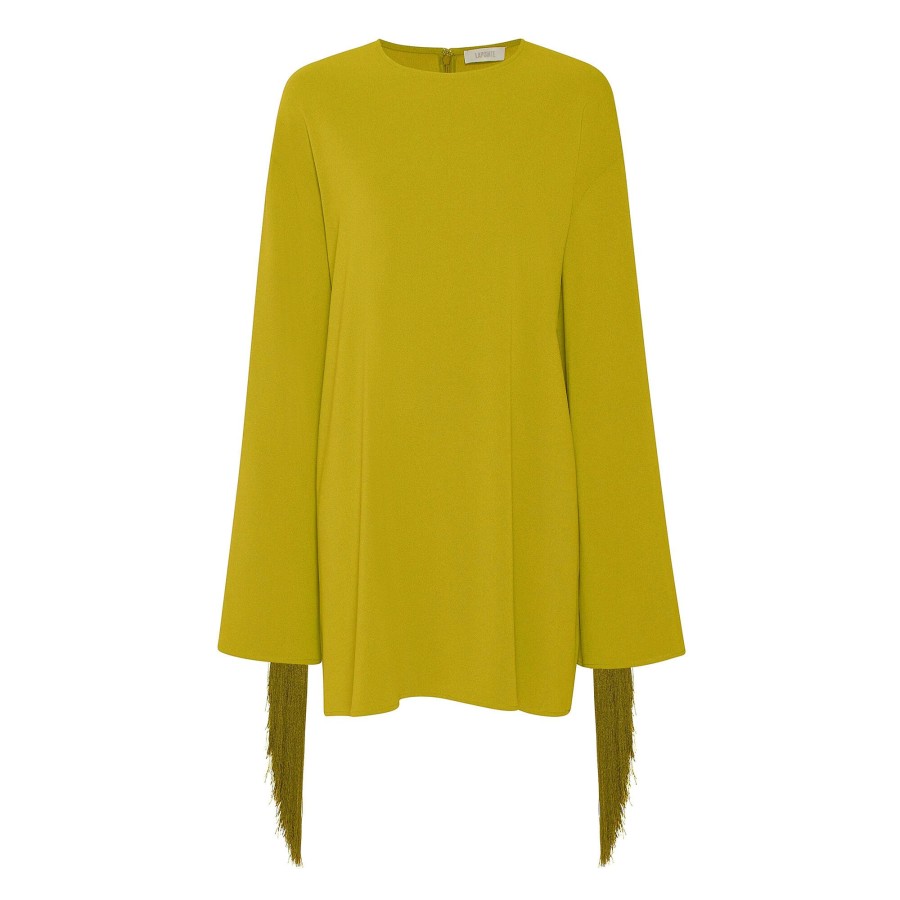Clothing LaPointe | Crepe Shift Dress With Fringe Steel