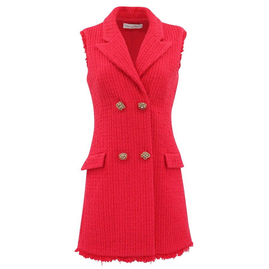 Clothing Oscar de la Renta | Sleeveless Boucle Tweed Blazer Dress Cerise