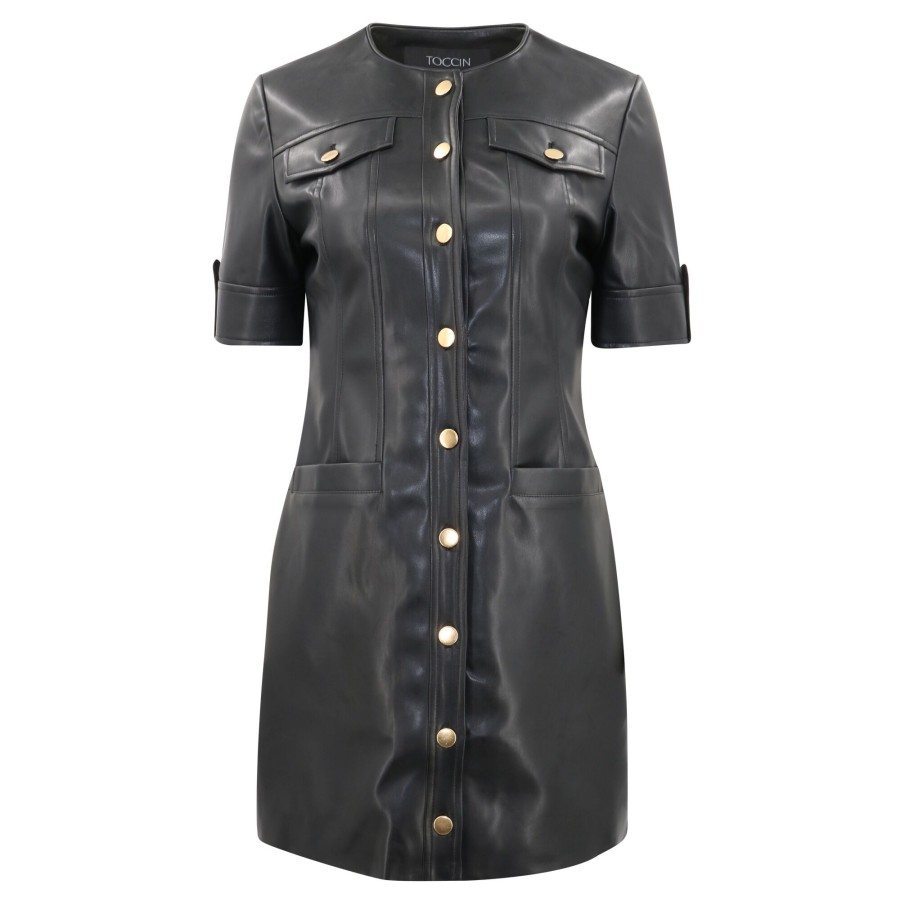 Clothing Toccin | Gale Faux Leather Mini Dress Jet