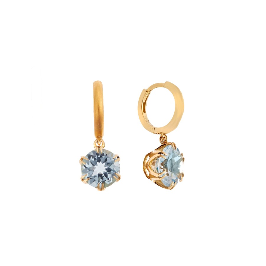 Jewelry Ileana Makri | Mini Topaz & Diamond Crown Hoops Blue