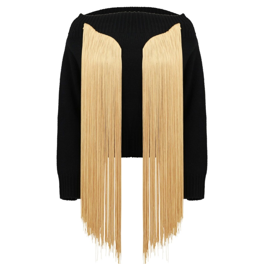 Clothing Hellessy | Brady Fringe Off-The-Shoulder Sweater Black